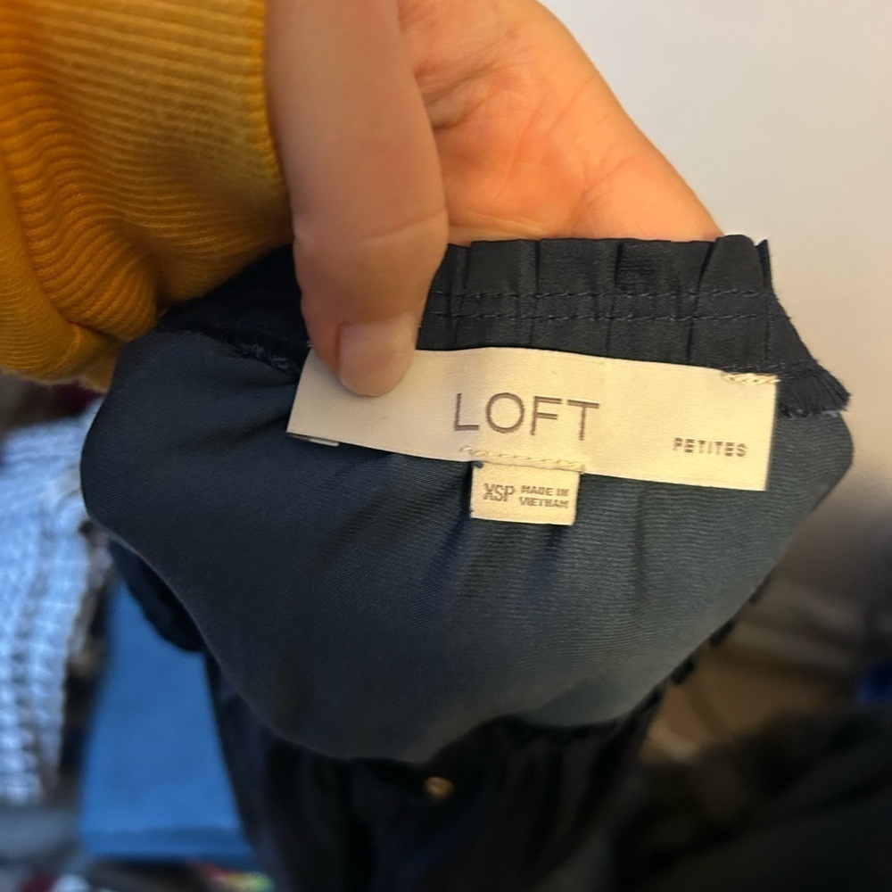 Loft Midnight Blue Ruffle Split Neck Flutter Sleeve Top - Picture 5 of 5